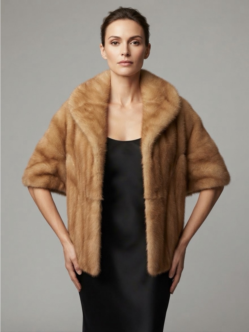 Vintage Honey Blonde Mink Fur Cape Stole Monogrammed Lining One Size